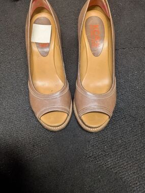 Michael Kors Brown Taupe Peep-Toe Espadrille Wedges